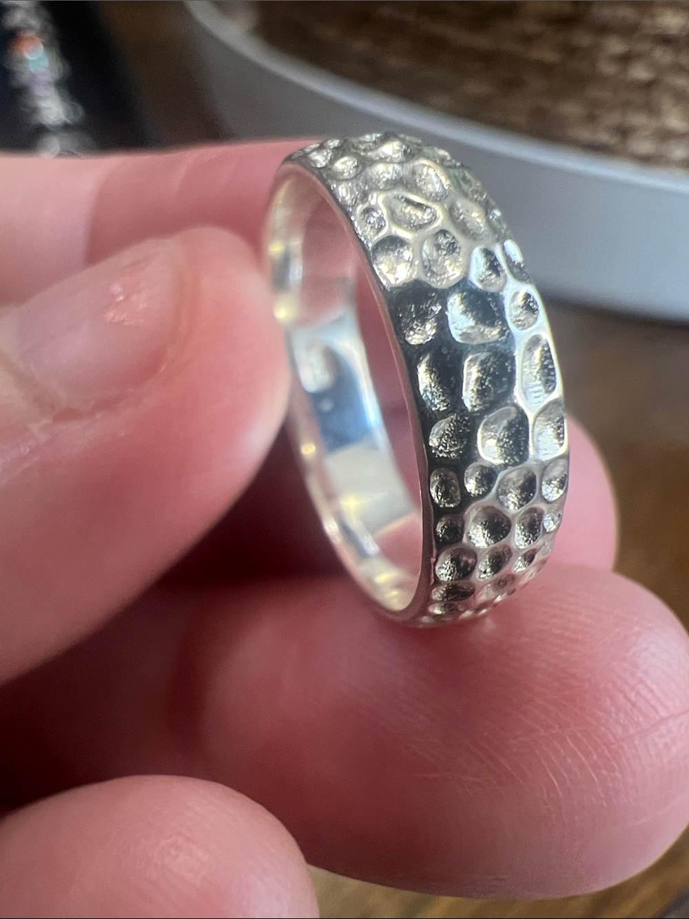 Hammered Texture Sterling Silver Band Ring - Size 5 3/4"